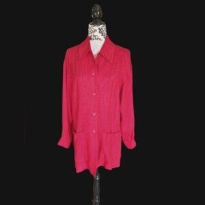 Red Linen Blend Over Shirt Women’s Sz Medium